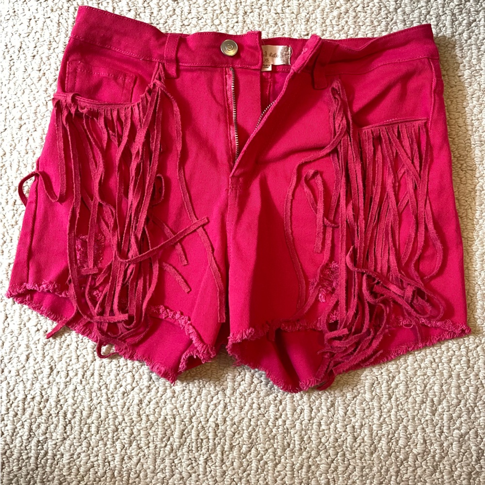 Altar'd State Vibrant Pink Fringe Jean Shorts